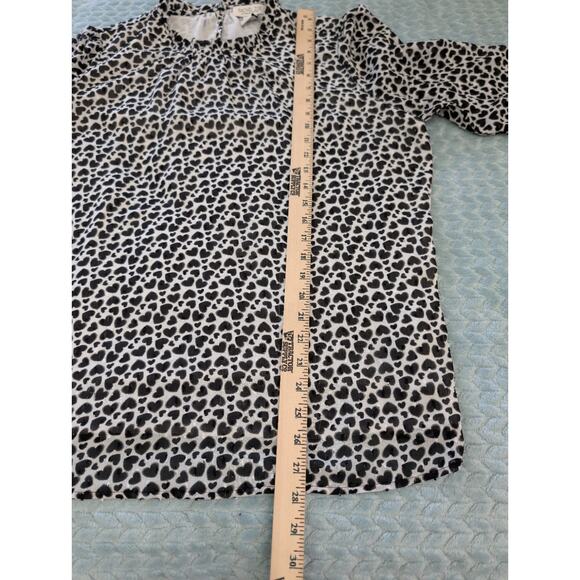 Rachel Zoe Size XL Black White Gray Heart Print Blouse High Neck Smocked Wrist - Picture 5 of 10